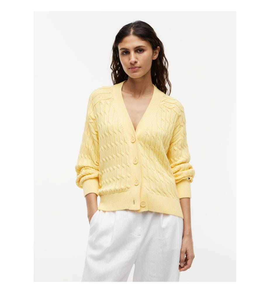 Oversized cardigan with a V-neck and cable knit pattern