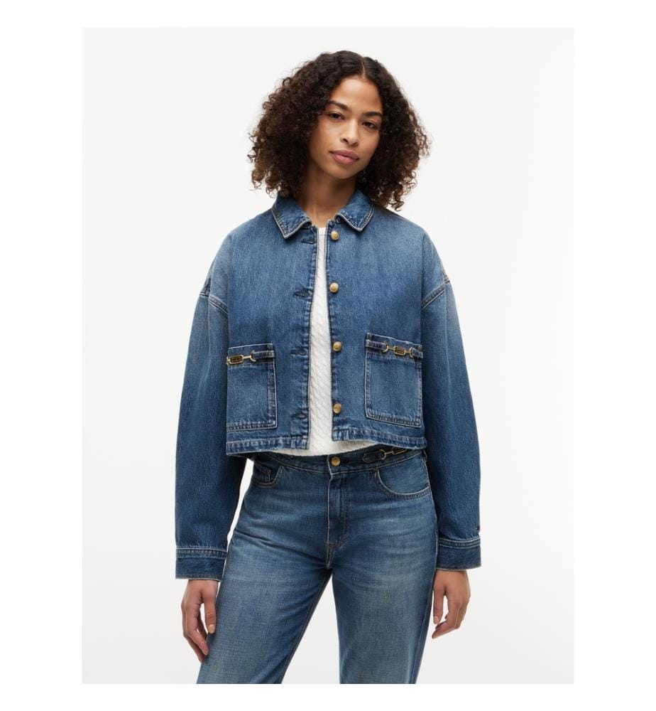 Kurze Cam Mid-Jeansjacke – Blau
