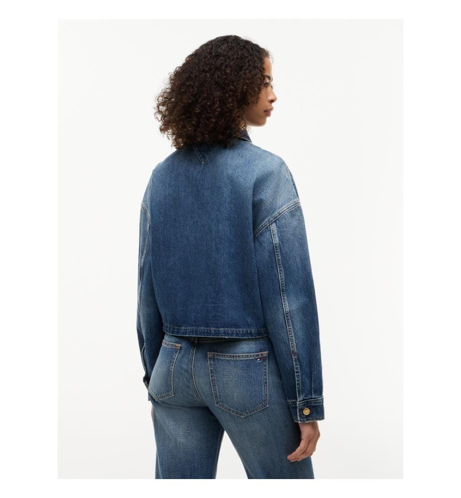 Kurze Cam Mid-Jeansjacke – Blau