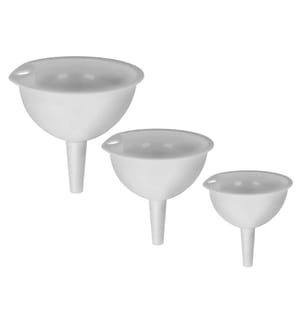 Set mit 3 Plastiktrichtern - 10/12/14cm - weiss