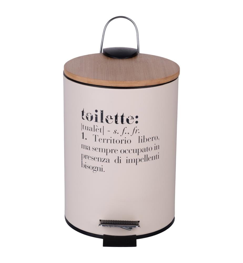 3L Toilettenabfalleimer mit Bambusdeckel - Weiss/Naturholz