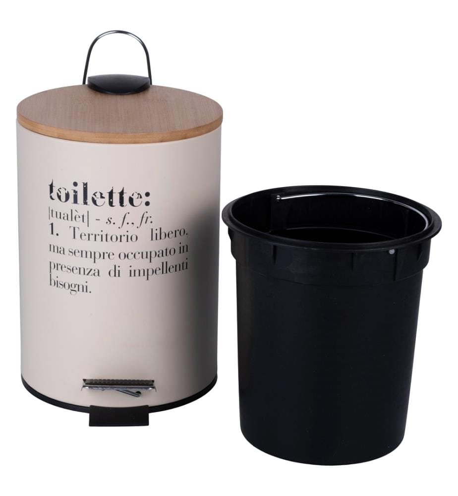 3L Toilettenabfalleimer mit Bambusdeckel - Weiss/Naturholz