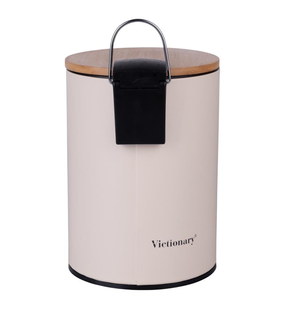 3L Toilettenabfalleimer mit Bambusdeckel - Weiss/Naturholz