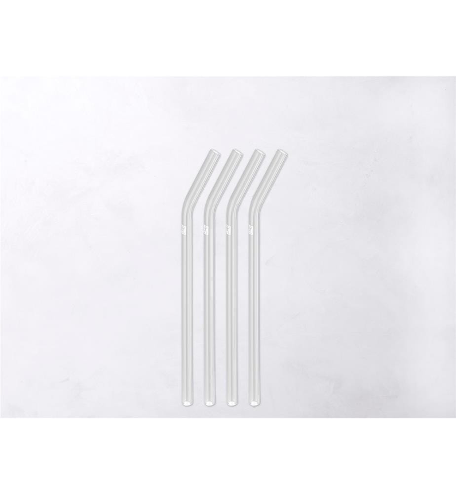 Glasstrohhalme Transp. gebogenes Set von 4, 23 cm Ø9Mm + Bürste - Weiss und Transparent