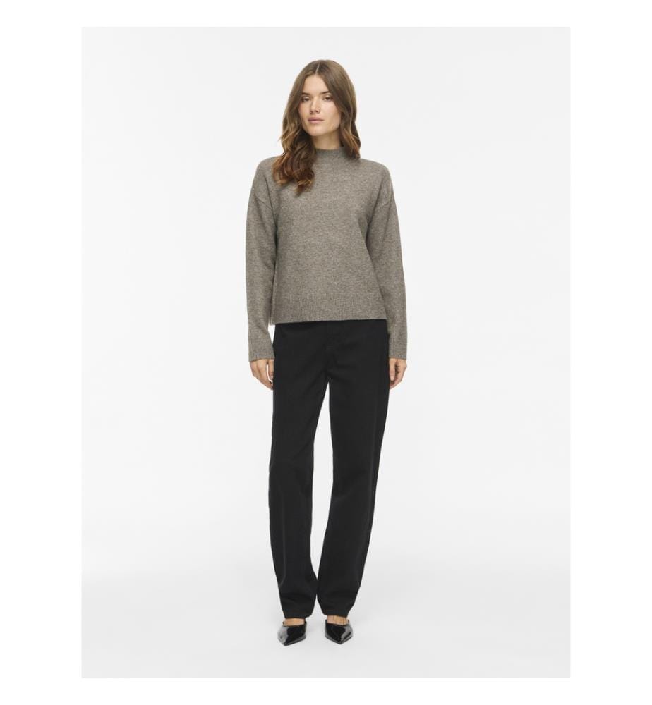 Pull col montant en maille - Marron taupe