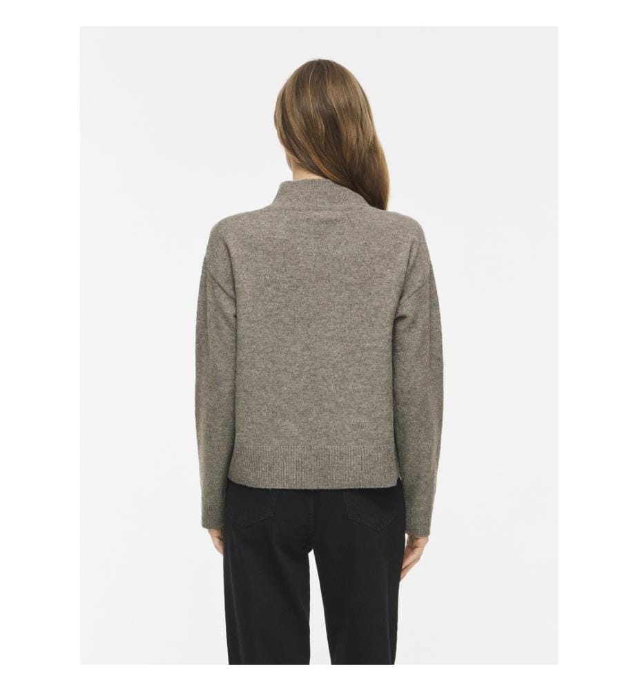 Pull col montant en maille - Marron taupe