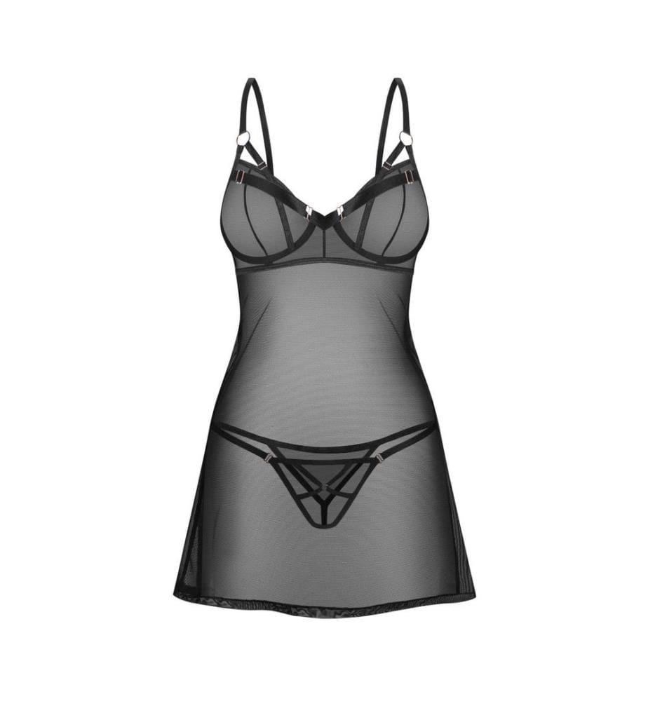 Set aus Negligé und String Euridia - Schwarz
