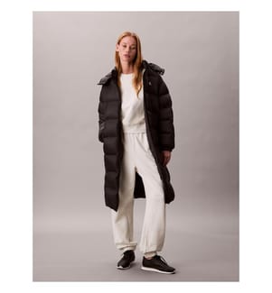 Lange Daunenjacke mit Kapuze - Schwarz