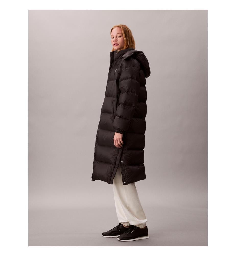 Lange Daunenjacke mit Kapuze - Schwarz