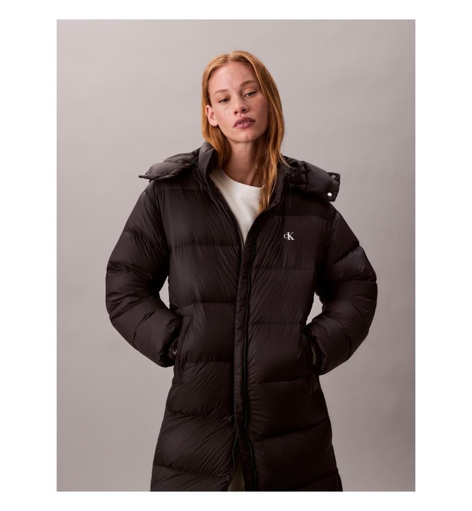 Lange Daunenjacke mit Kapuze - Schwarz
