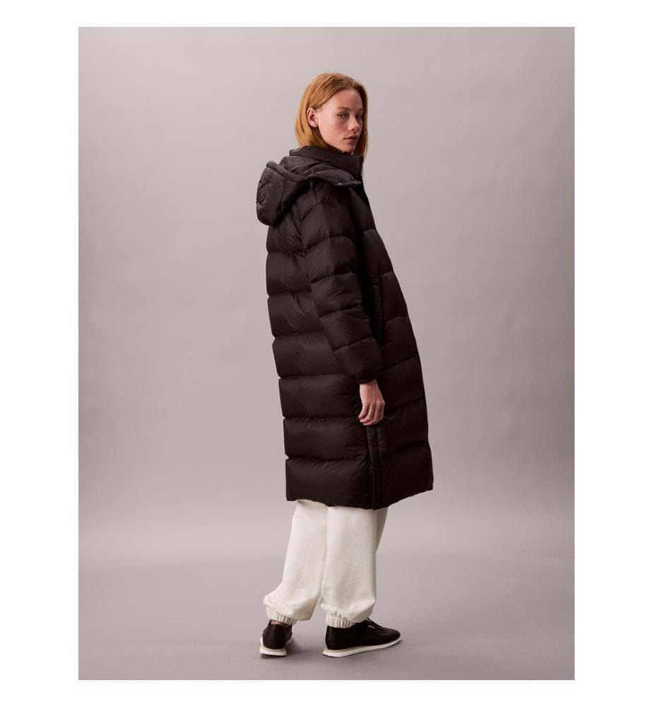 Lange Daunenjacke mit Kapuze - Schwarz