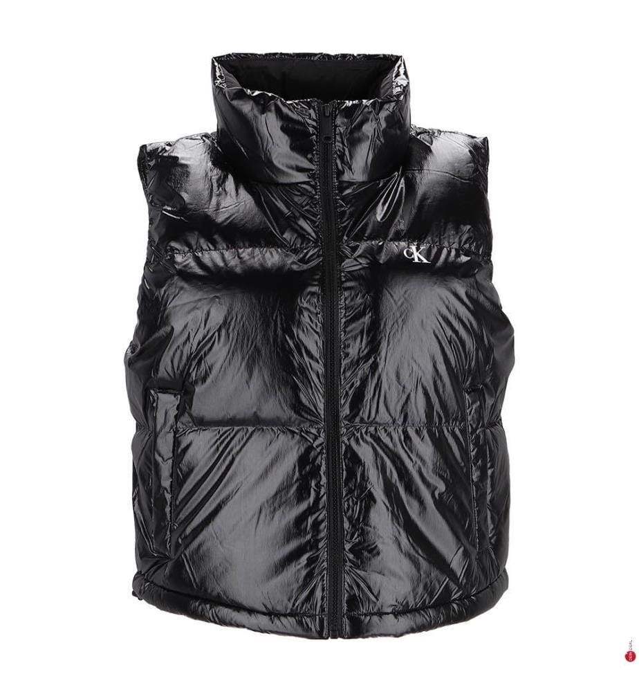 Ärmellose High Shine Steppjacke - Schwarz