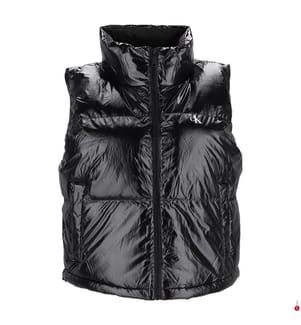Ärmellose High Shine Steppjacke - Schwarz