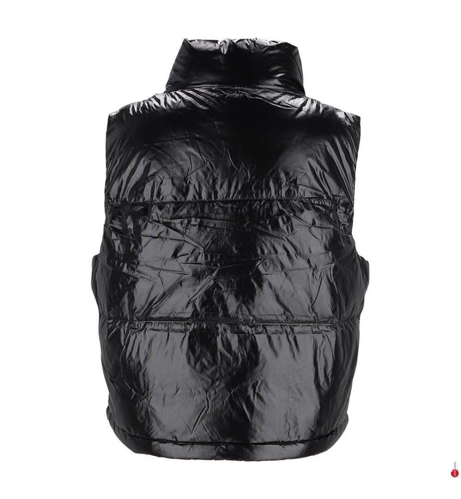 Ärmellose High Shine Steppjacke - Schwarz