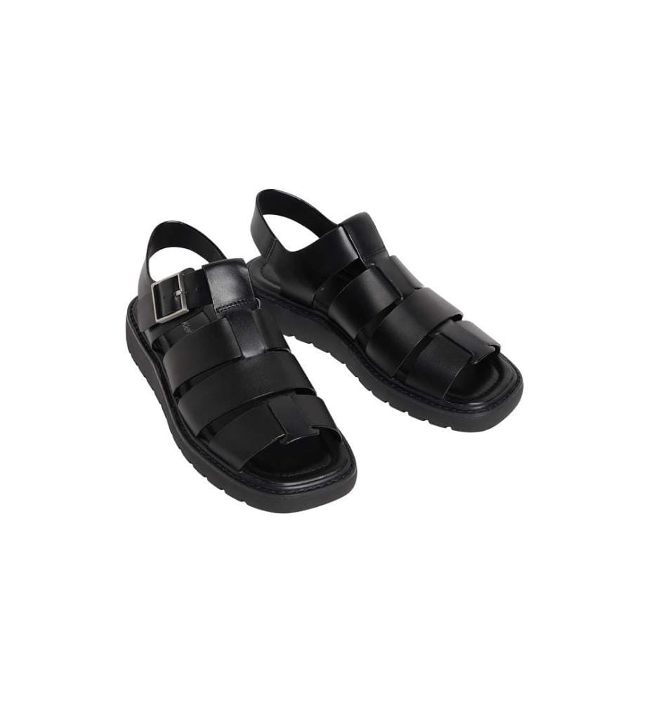 Square Molded Fisherman Leather Sandalen - Schwarz