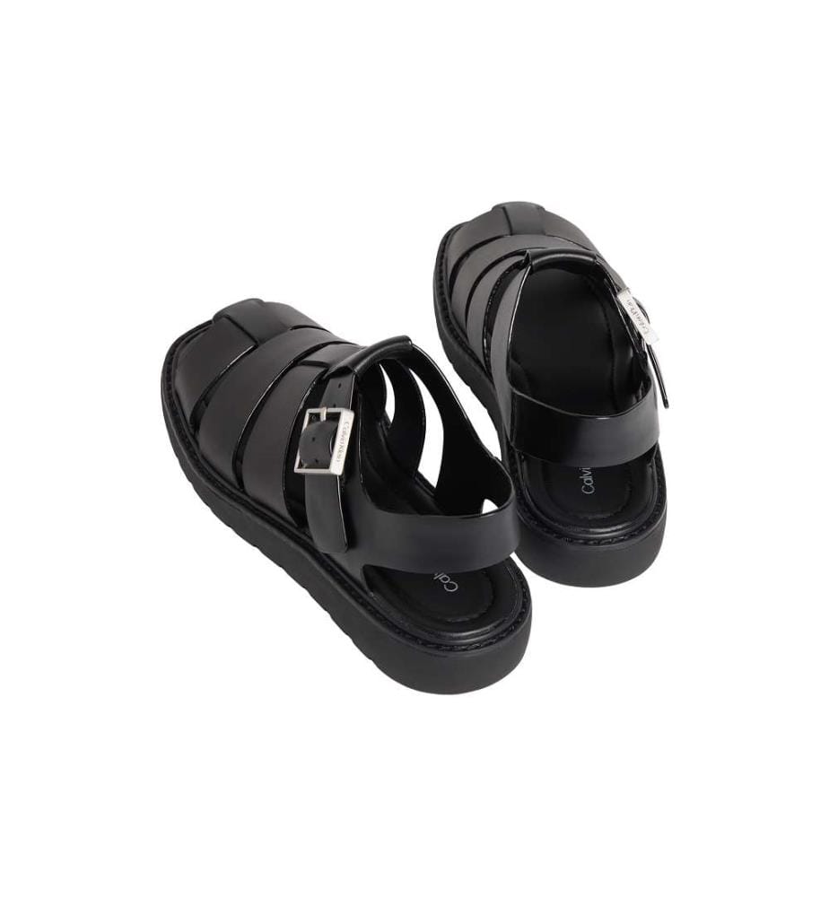 Square Molded Fisherman Leather Sandalen - Schwarz