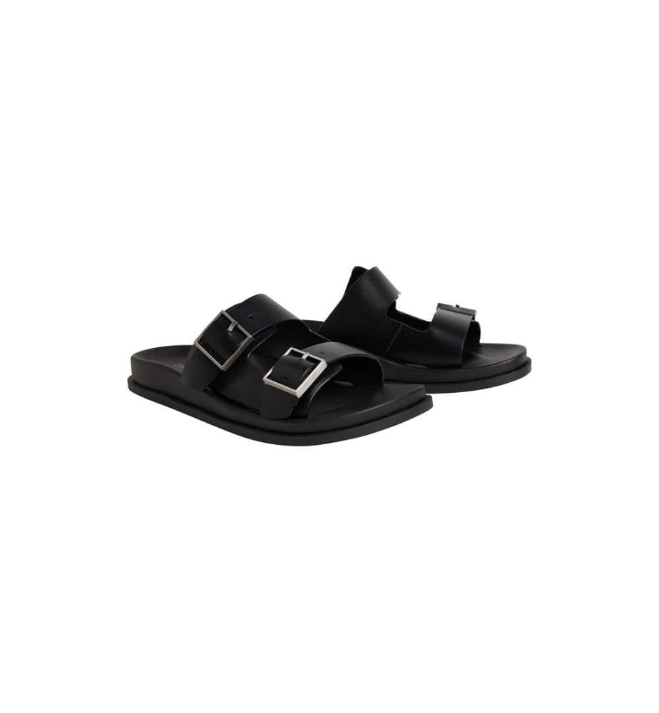Ledersandalen mit Doppelschnalle - triple black