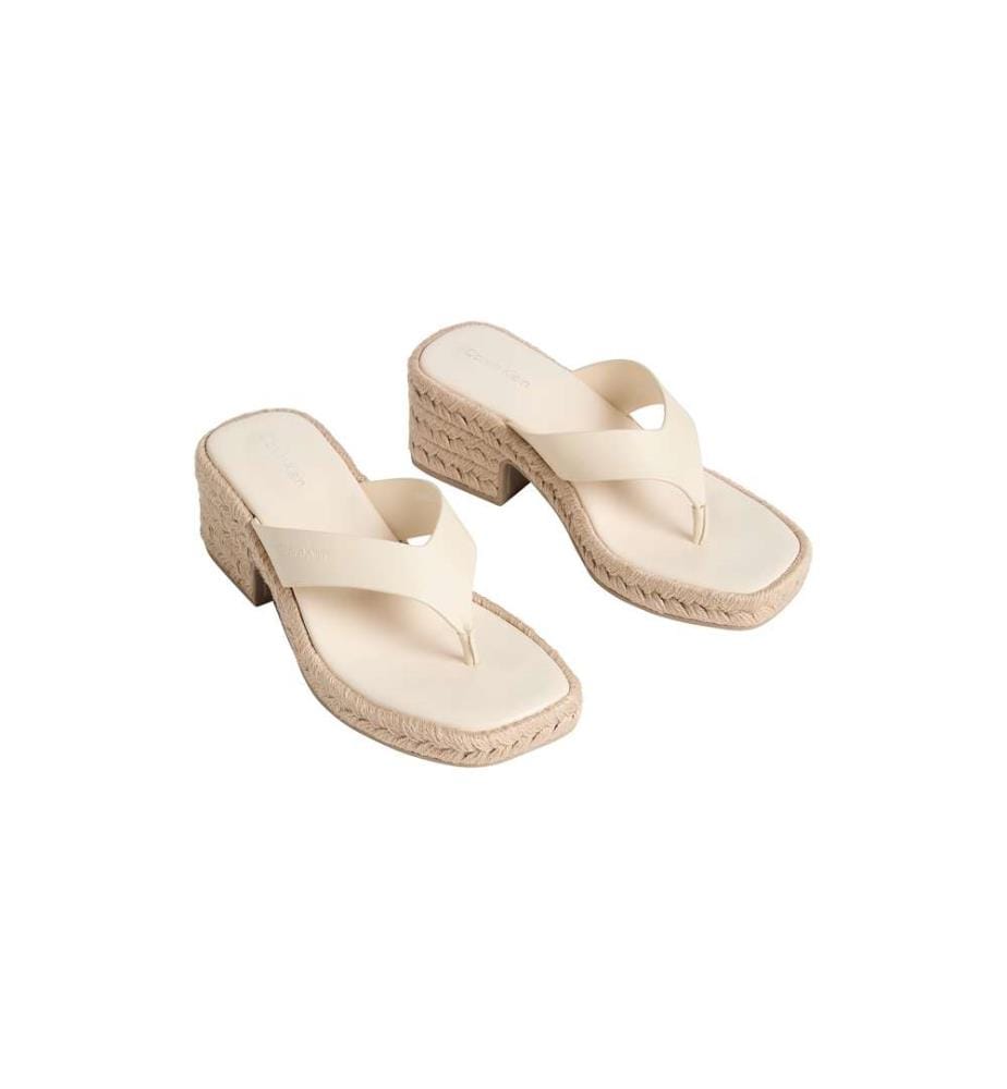 Espadrilles Sandalen mit Absatz aus Leder - light cashew