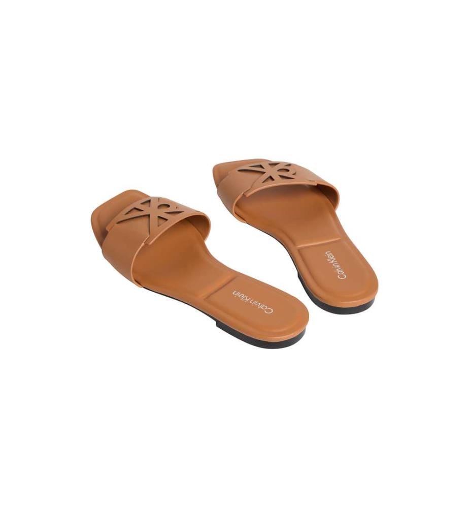 Flache Sandalen mit quadratischer Spitze aus Leder - cashew