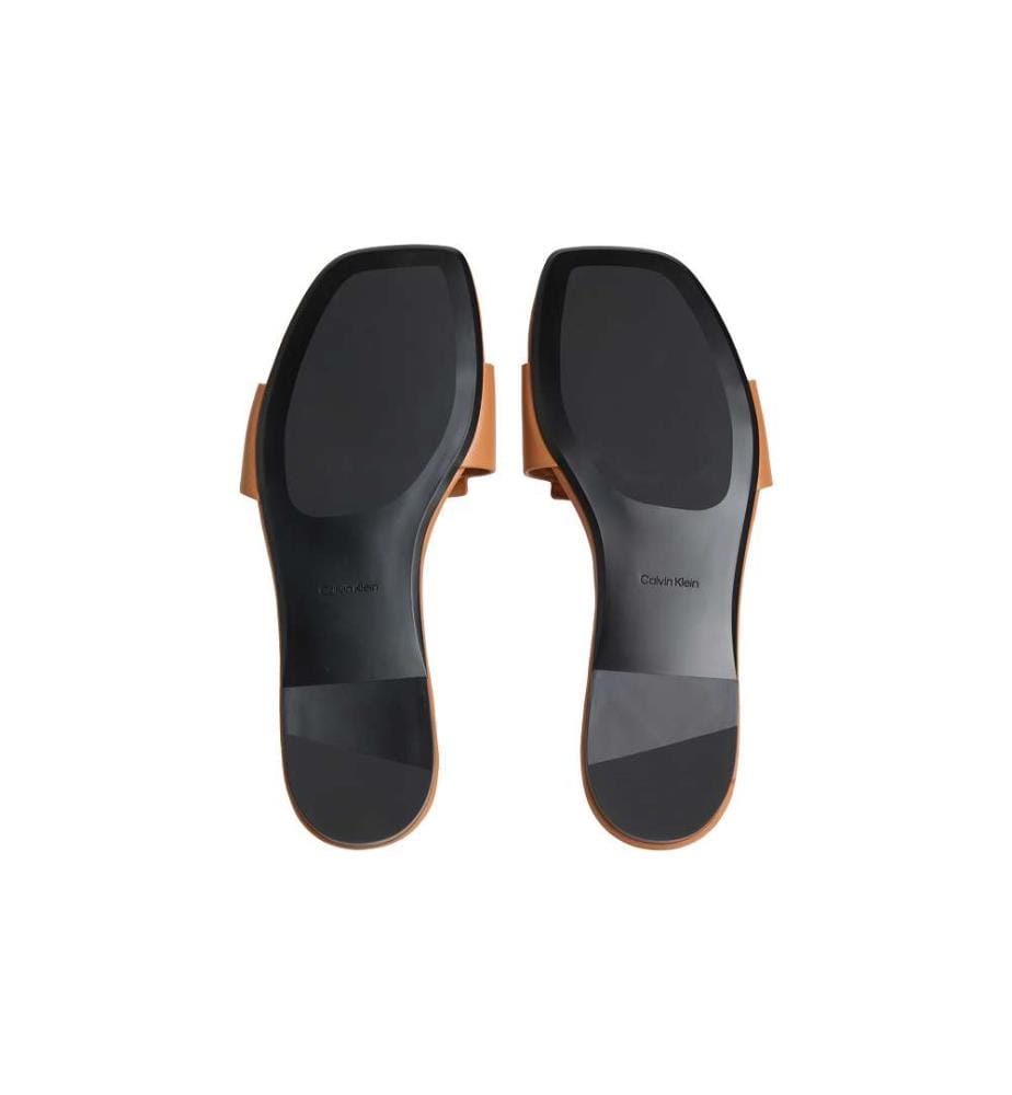 Flache Sandalen mit quadratischer Spitze aus Leder - cashew