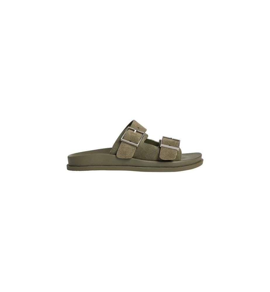Sandales Double Bride en Daim - deep lichen green