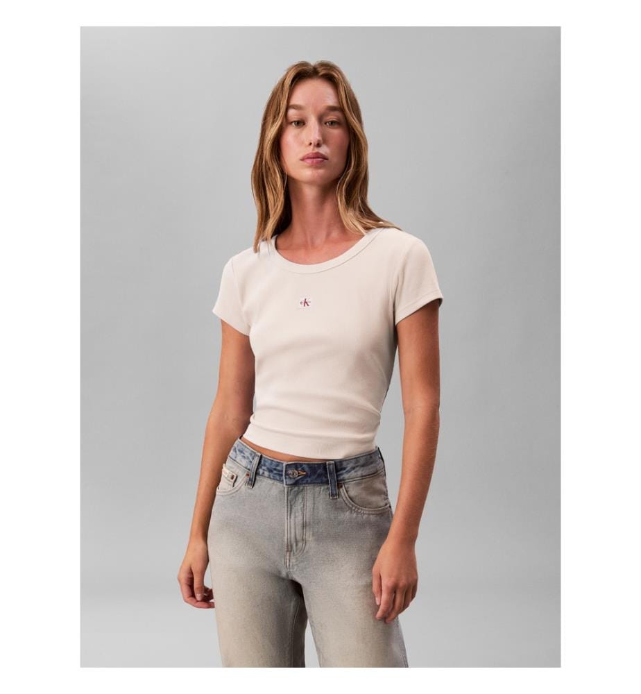 T-Shirt mit gewebtem Etikett 2x2-Rippenstrick - Vanilla Heather