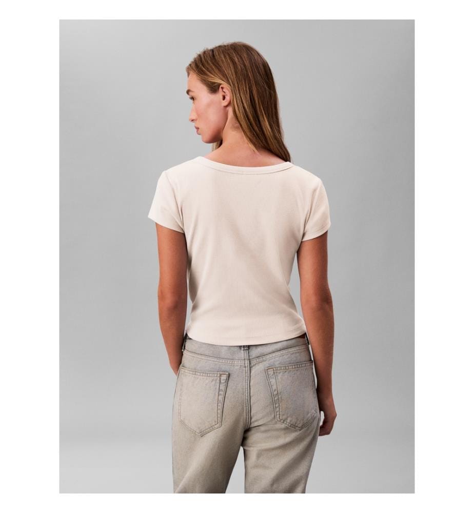 T-Shirt mit gewebtem Etikett 2x2-Rippenstrick - Vanilla Heather