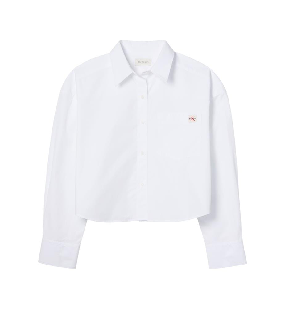 Bluse aus Baumwoll-Popeline, kurzes Shirt - Weiss