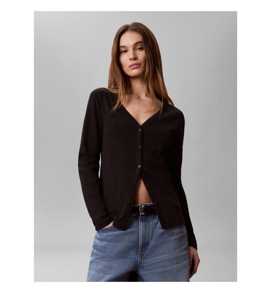 Langärmelige Strickjacke aus Rippstrick – Schwarz
