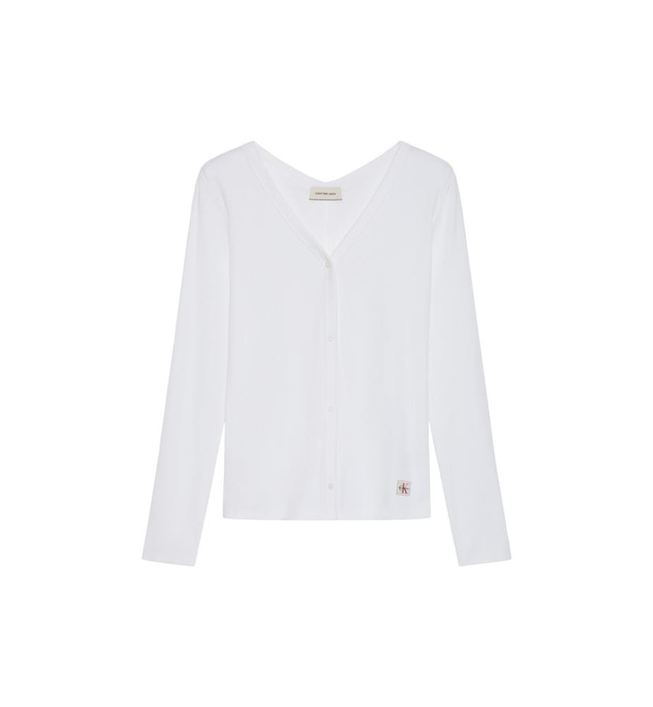Langärmelige Strickjacke aus Rippstrick – Weiss