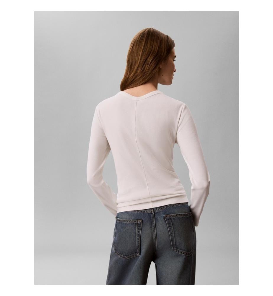 Langärmelige Strickjacke aus Rippstrick – Weiss