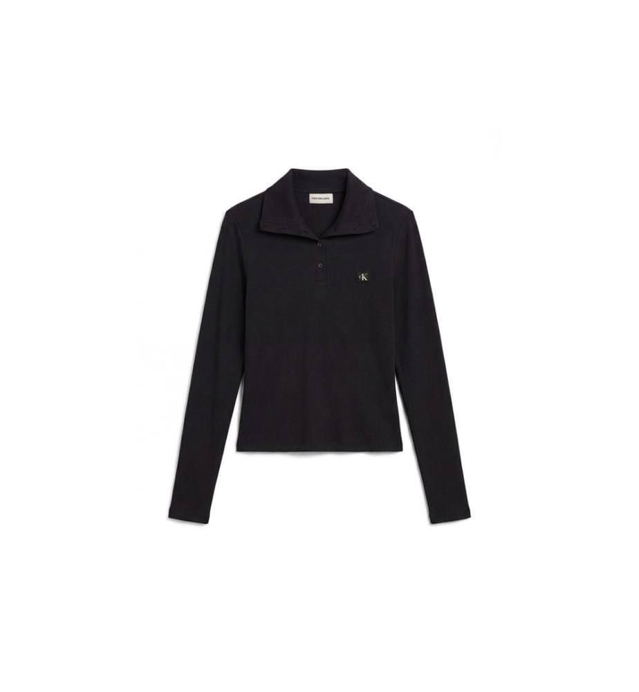 Langärmliges Henley-Shirt mit Stehkragen – Schwarz