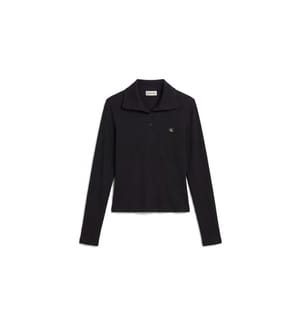 Langärmliges Henley-Shirt mit Stehkragen – Schwarz