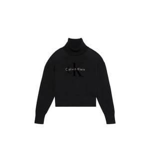 Pullover mit Stehkragen und Logo – Schwarz