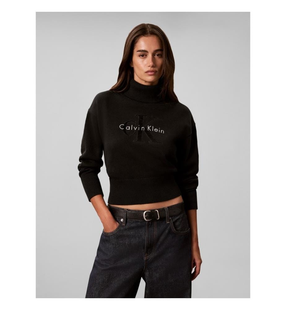 Pullover mit Stehkragen und Logo – Schwarz