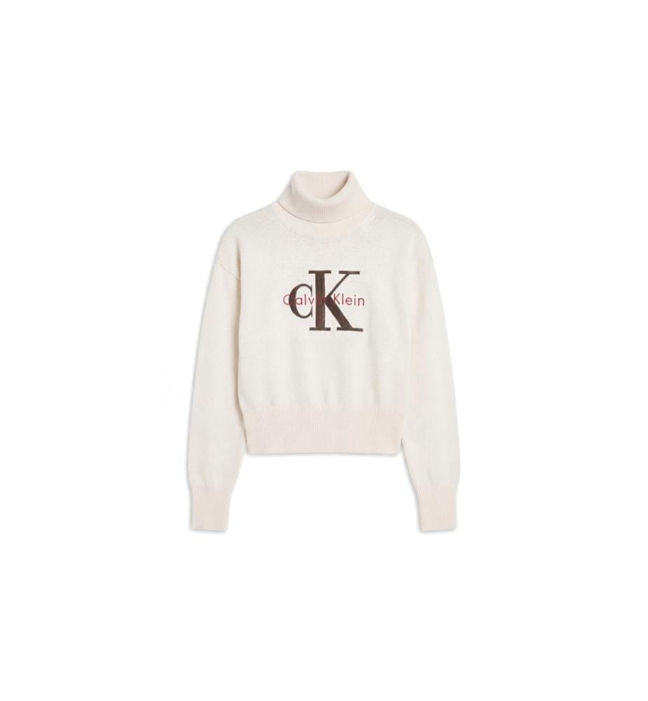 Pullover mit Stehkragen und Logo – Ecru