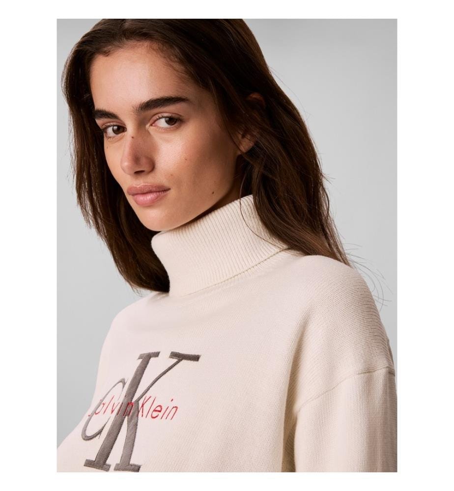 Pullover mit Stehkragen und Logo – Ecru