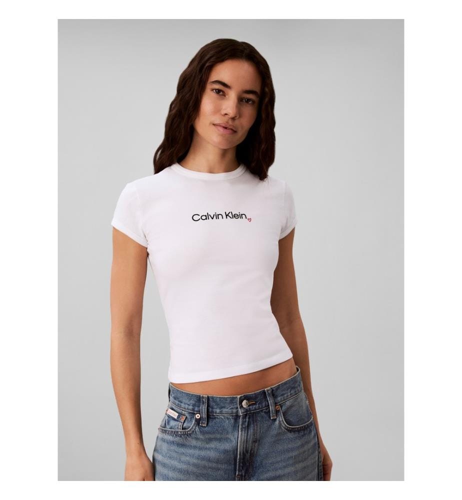 Figurbetontes T-Shirt mit Herz-Logo – Weiss