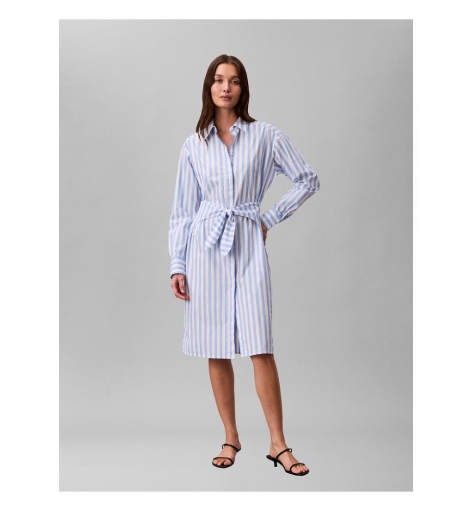 Kleid aus Popline - Blau/Weiss