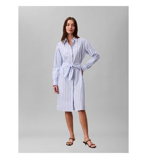Kleid aus Popline - Blau/Weiss