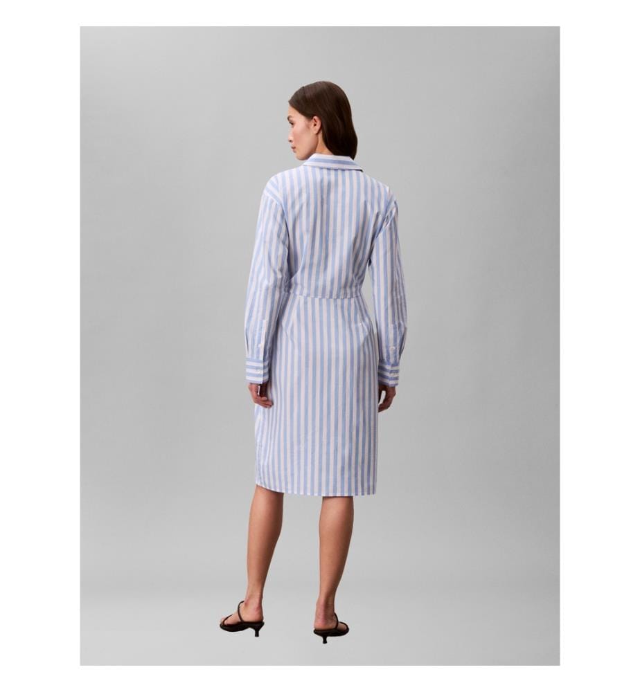 Kleid aus Popline - Blau/Weiss
