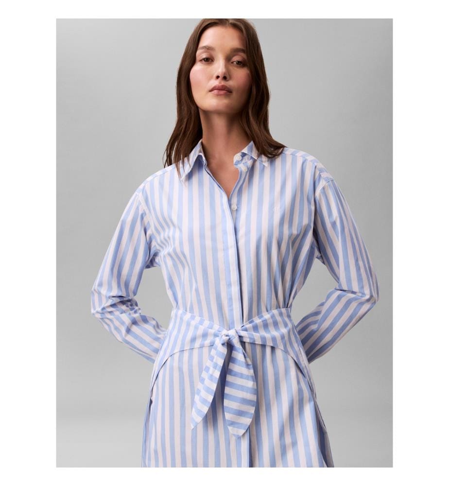 Kleid aus Popline - Blau/Weiss