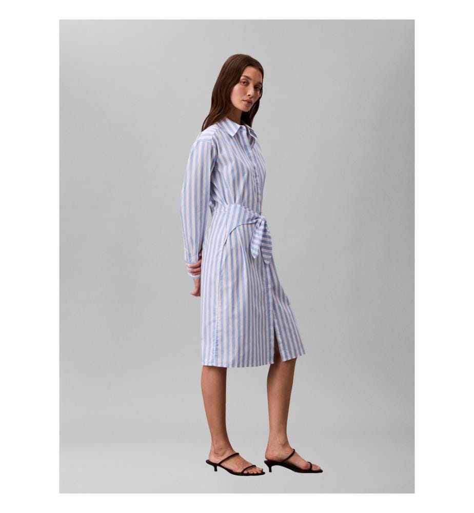 Kleid aus Popline - Blau/Weiss