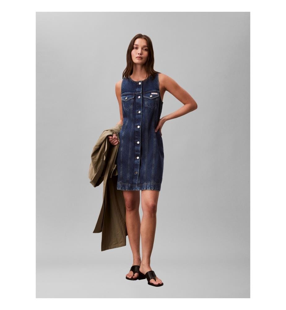 Robe Trucker sans Manches en Denim - Bleu Foncé