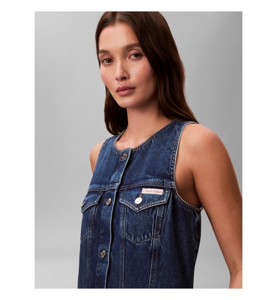 Robe Trucker sans Manches en Denim - Bleu Foncé