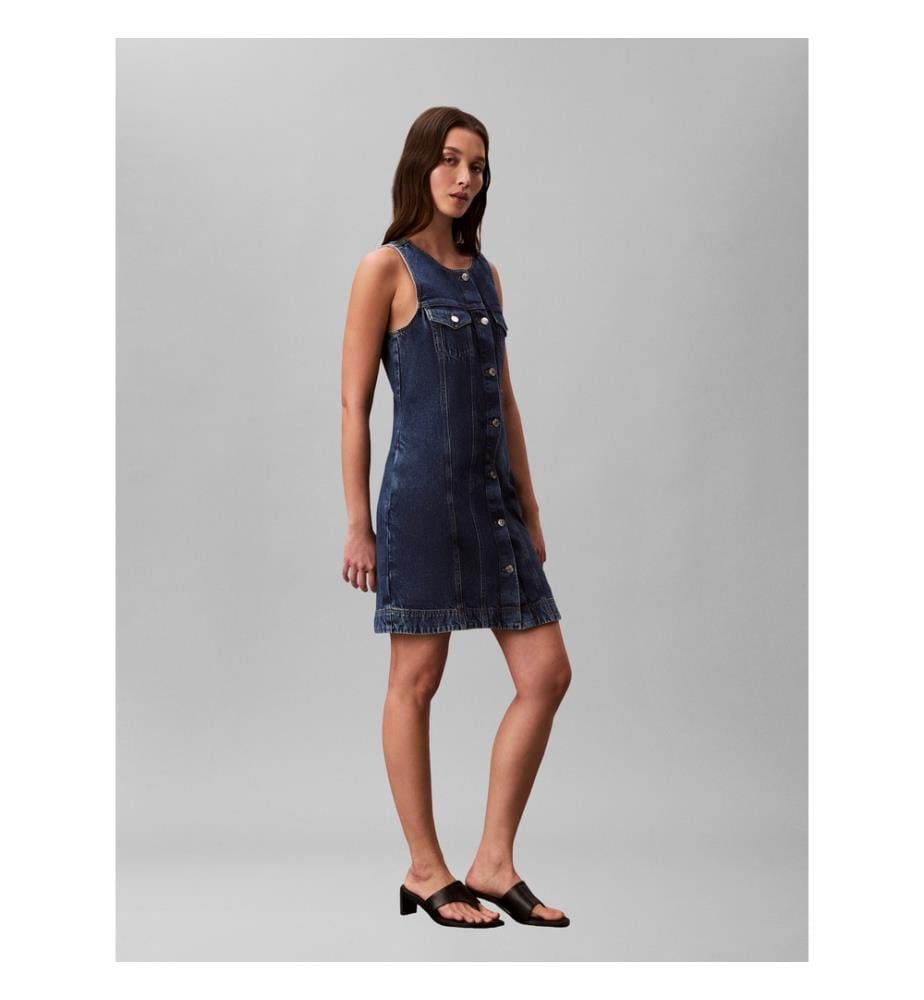 Robe Trucker sans Manches en Denim - Bleu Foncé