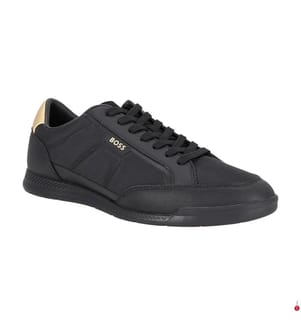 Sneaker aus Materialmix mit Mesh und Logos - Marine & Creme