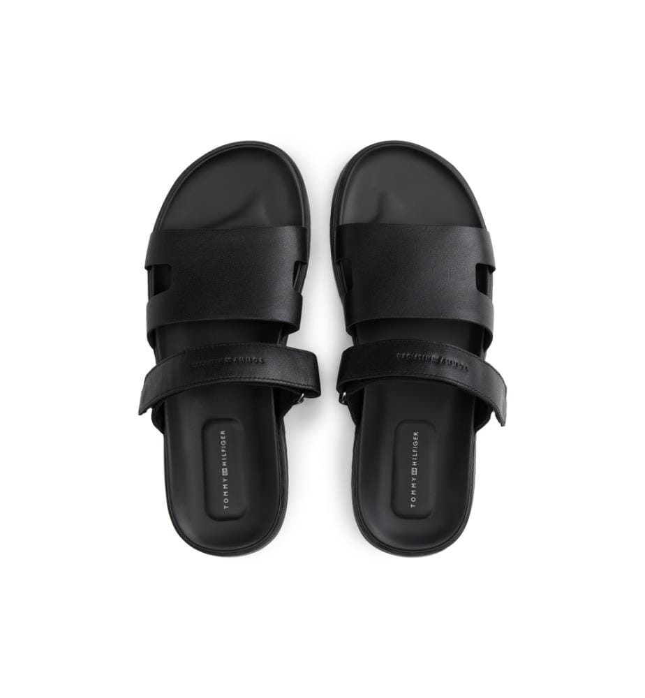 Premium Verstellbare Flache Sandalen aus Leder - Schwarz