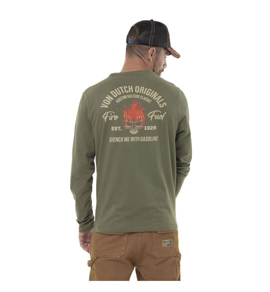 Langarm-T-Shirt – Grün / Orange / Beige