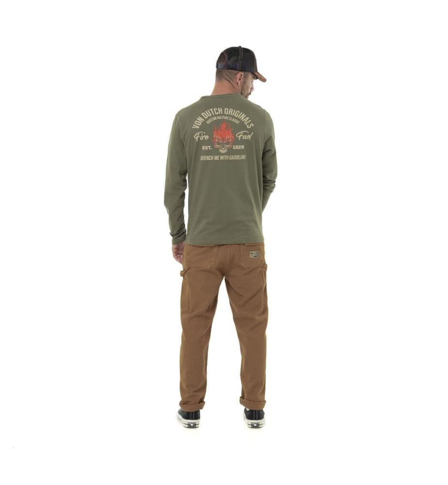 Langarm-T-Shirt – Grün / Orange / Beige